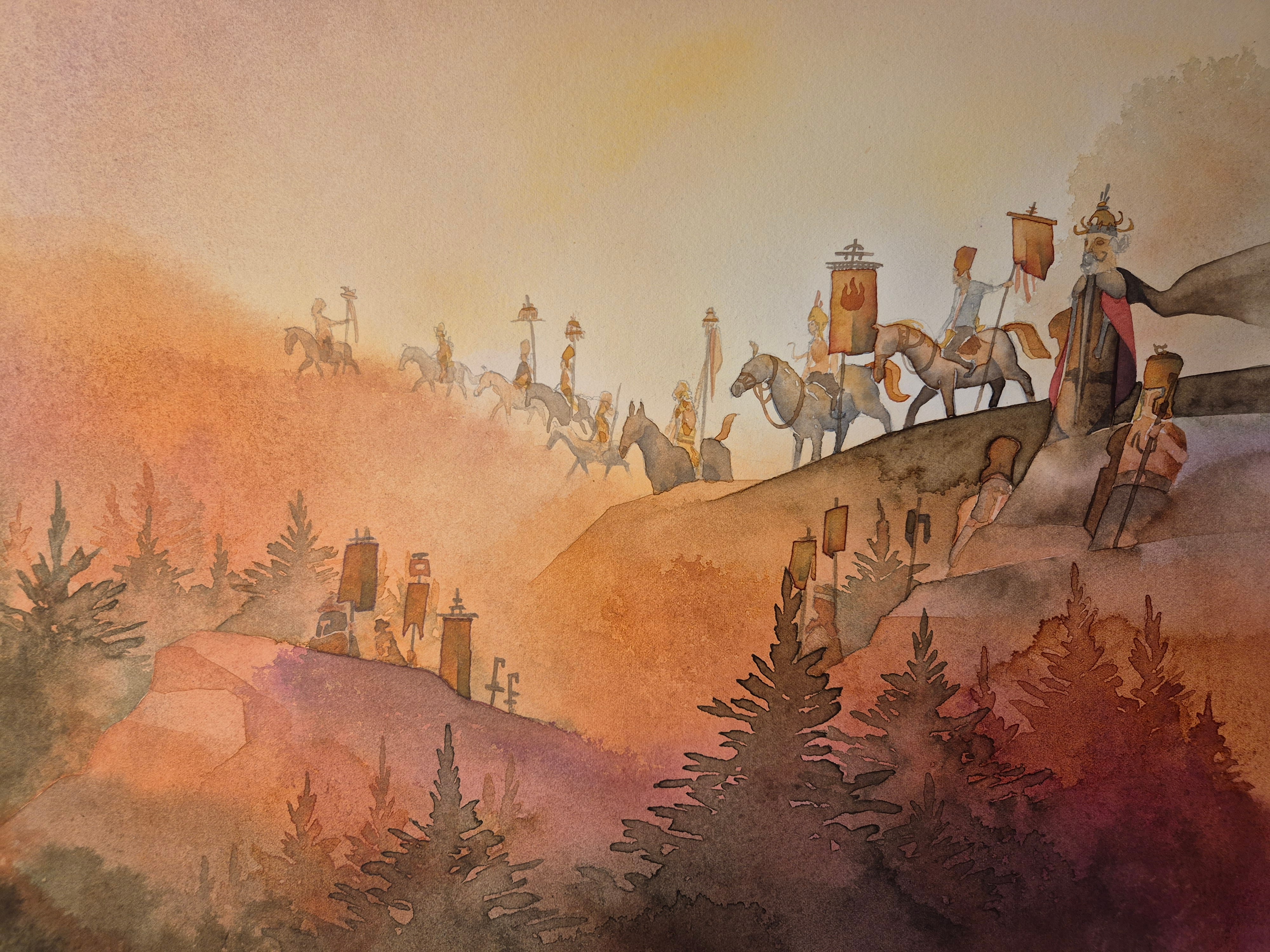 Härjande Mongoler 4, 30 x 40 cm